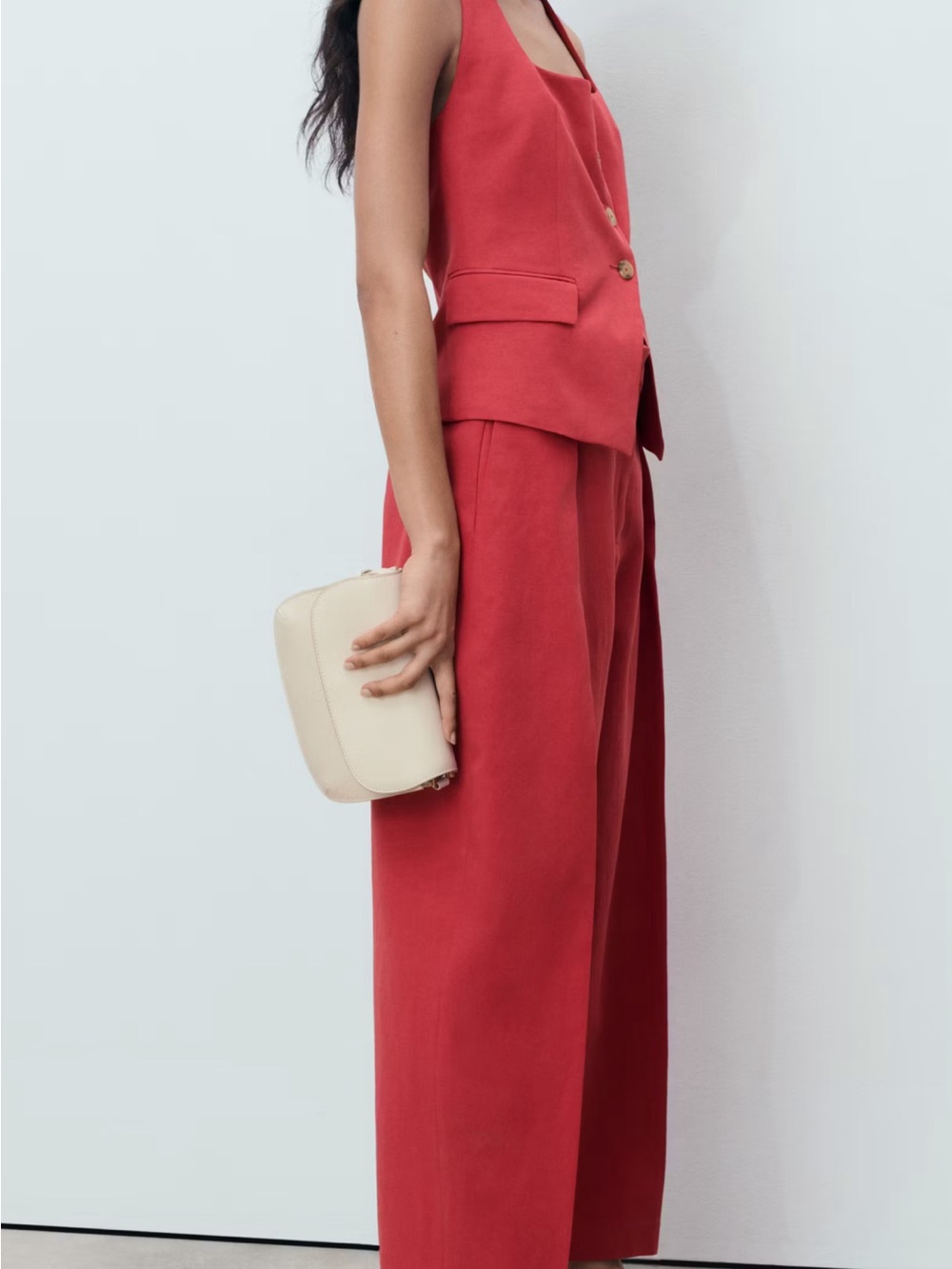 Mango Linen Blend Suit Pant in Cherry